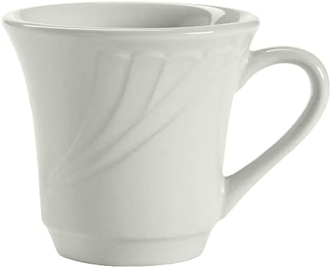 Tuxton China YPM-080 Mug, 7-1/2 oz., 2-7/8" Diameter x 4-1/8"H, Embossed, Microwave and Dishwasher Safe, Oven Proof, Fully Vitrified, TuxCare, Healthcare, Sonoma, Porcelain White, Case of 36