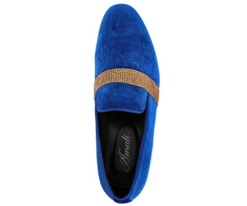Amali The Original Men's Velvet Smoking Slipper with Rhinestone Embellished Strap Dress Shoe, Style Monarch3