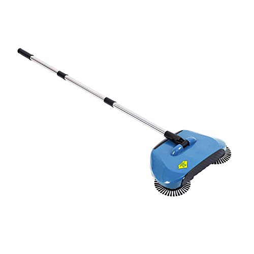 YSBRYD Máquina Barredora De Acero Inoxidable Tipo De Empuje Empuje Manual Escoba Recogedor Recogedor Paquete De Limpieza De Casa Empujador Manual Empuje Fregona Azul