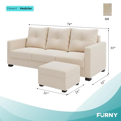 Image of FURNY Amonster 4 Seater L Shape Sofa Set with Movable Ottoman | Flexible Left or Right Layout | Plush Velvet Fabric (Cream) | Perfect for Living Room, Guest Room & Office