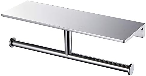 Double Roll Toilet Paper Holder with Shelf Solid Brass and Superior Hotel Style Tissue Dispenser Spared Storage Polished Chrome Finish