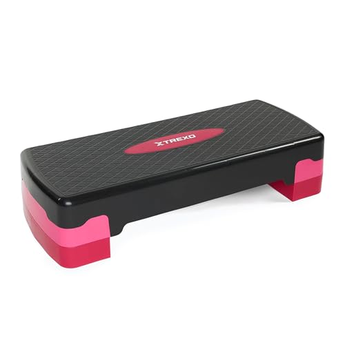 TREXO Aerobic Step 68 x 28 cm Für Cardio- und Fitnesstraining Höhenverstellbar 15-20 cm Langlebig aus Polypropylen und TPR Aerobic Step Hochwertig Rosa
