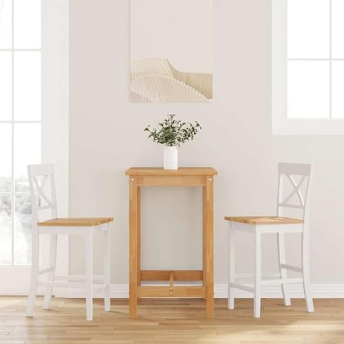 SooIarix Juego de 2 taburetes de bar de madera maciza de caucho con respaldo ergonómico, 60 cm, altura del asiento, 110 kg, capacidad de carga para comedor, salón, exterior, resistente a la intemperie