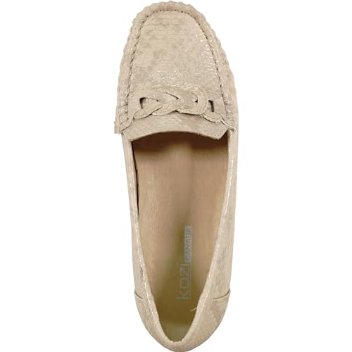 Image of KOZI Women Comfort Casual Wedge Shoe Slip-On Loafer ML Collection Round Toe Penny Loafer Removable Insole Black Champagne