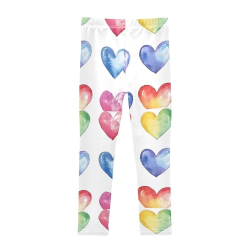 Watercolor Colorful Love Hearts Girls Leggings Kids Yoga Pants Dance Active Tights 4T2