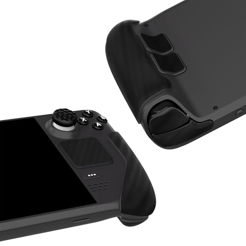 Image of PlayVital Professional Textured Soft Rubber Pads Handle Grips for Steam Deck LCD & OLED, Trackpads Skin Grip Enhancement Back Button Protective Stickers with Thumb Grips -Water Ripple Textured Black