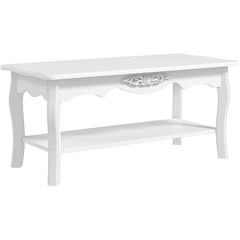 HOMCOM White Coffee Table with Storage Shelf Cover