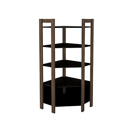 Conjunto Home Office 2 Peças com 1 Armário Alto e 1 Estante de Canto Tecno Mobili Preto/nogal