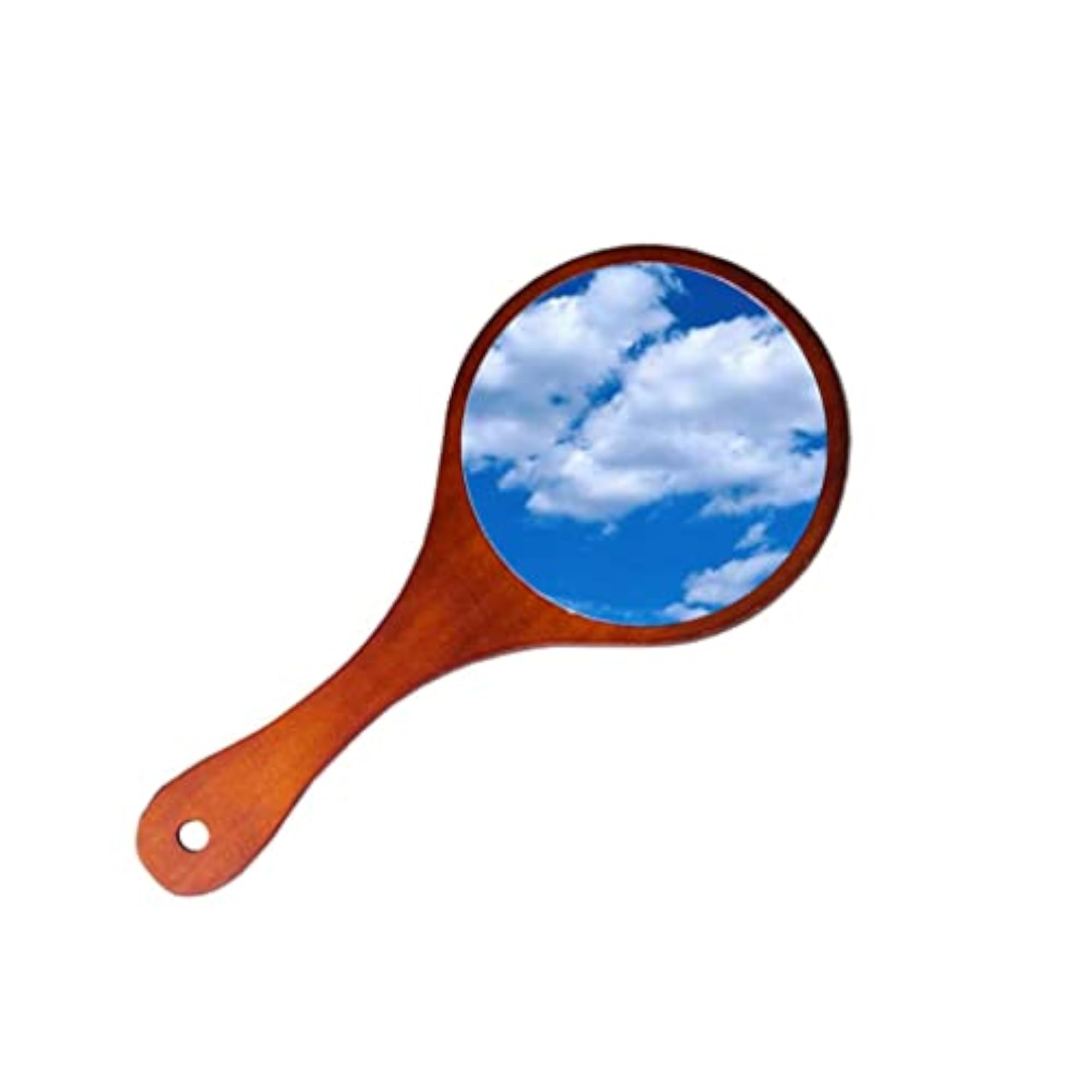 Portable Wooden Hand Vanity Mirror with Handle, Dark Brown
