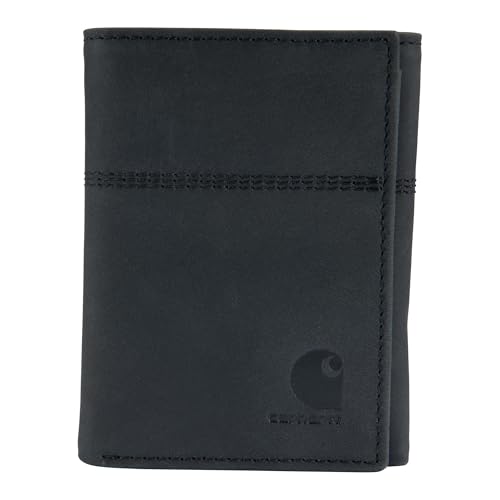 Carhartt Mens Full Grain Saddle Leather Wallets RFID Blocking Bifold Trifold and Front Pocket Options Gifts for Men
