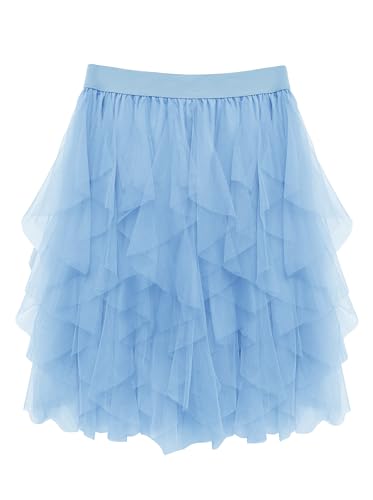 Wikoan Damen Tüllrock Mehrlagig Mesh Petticoat Kurz Damen Faltenrock Stilvoll Midi Röcke Unregelmäßig A-Linie Prom Party Tutu Rock Karneval...