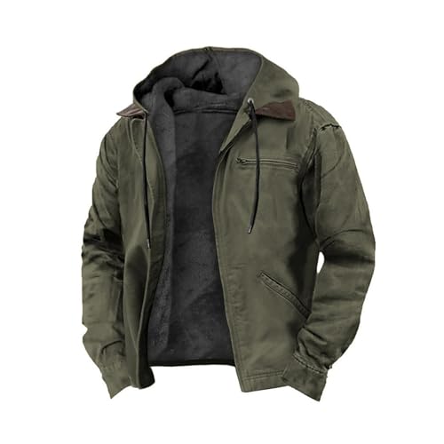 FYHTC Sweats a Capuche pour Hommes, Veste Polaire Épaisse a Fermeture Éclair Complète, Doublure Sherpa Sweat a Capuche en Flanelle, Mode D'automne Manteau Chaud et Doux(Dark green,Small)