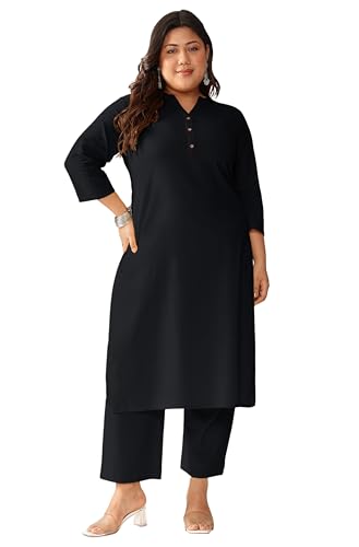 Image of Janasya Women's Cotton Solid Straight Kurta