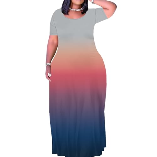 Image of PinkPatty Women's Plus Size Maxi Dresses Short Sleeve Sundress Summer T-Shirt Beach Long Dress with Pockets