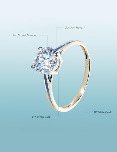 1.25 to 3 Carat IGI Certified LAB Grown Diamond 14k White Gold Solitaire Engagement Rings for Women, Wedding Promise Anniversary Rings Jewelry Gift for Her, VS1-VS2 Clarity, E-F Color3