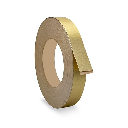 Brushed Gold 7/8 inch x 25 ft PVC Edge Banding Peel Stick Tape Adhesive Metal Edging Veneer Furniture Aluminum Trim MDF Wood Cabinet Flexible Strip Molding Laminate Shelf Countertop Formica Plywood