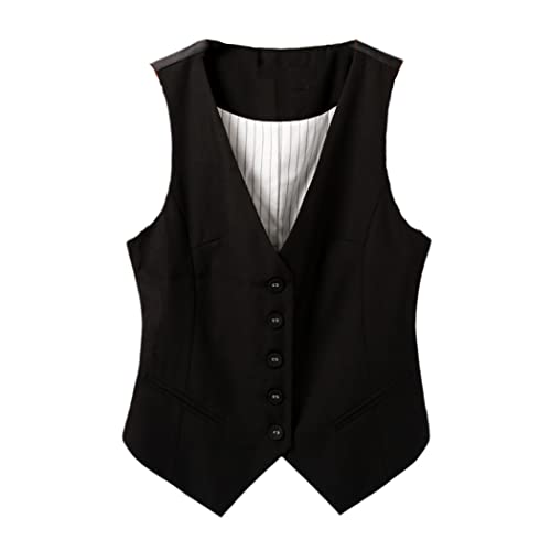 Costume gilet femme noir slim court à simple boutonnage pour la mi-saison