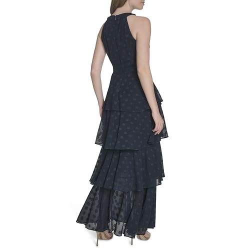 Image of Tommy Hilfiger Women's Sleeveless Halter Neck Tiered Skirt Maxi Dress