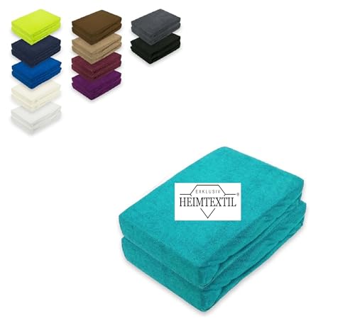 EXKLUSIV HEIMTEXTIL Doppelpack Frottee Spannbettlaken Premium 80% Baumwolle, 20% Polyester Öko - Tex Zertifiziert, Markenqualität, Matratzenhöhe bis 25 cm, Türkis 90-100 x 200 cm