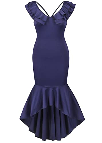 Amazon.com: Yuanlar Women's Elegant Ruffles V Neck Bodycon Party Dress Slim  Fit Backless Mermaid Cocktail Evening Dresses(XX-Large, Navy Blue) :  Clothing, Shoes & Jewelry