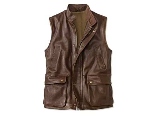 Vintage Leather Brown Trucker Vest with Button & Zipper Closure | Vintage men's Faux Leather Vest