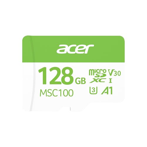Image of Acer MSC100 MicroSD Card 128GB UHS-I U3 V30 A1, Up to 100MB /s Read Speed, 4K Video Recording, Compatible with Smartphones Cameras Tablets Drones | 5-Year Limited Warranty