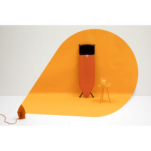 Image of Brabantia Size C Ironing Board (49x18 in) 7 Height Options, Solid Steam Unit Holder (Happy Glow Orange /Black) Non-Slip Feet, Anti-Collapse Child Locks