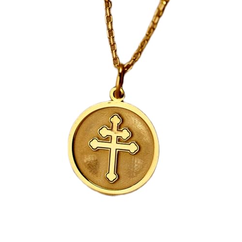 Collier pendentif pièce de monnaie gravée croix argent plaqué or pour homme et femme
