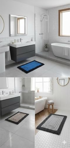 Image of My Home Cotton Door Bath Mat Super Soft Non Slip Mats for Bathroom, Door,Large, Pack of 2 (Grey chennile)