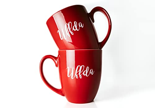 Uffda Coffee Mug | Funny Coffee Cup from Fargo, ND | 16 oz Red Bistro Mug with Permanent Improved Inks - Best Coffee Mug for a Monday Morning Cup of Joe