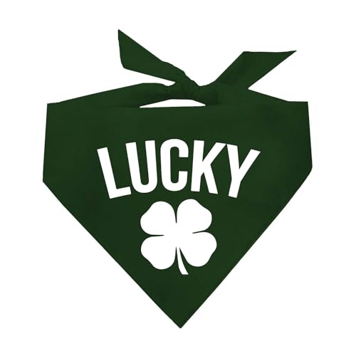 Lucky Dog Bandana | 100% Adjustable Cotton Triangle | Made in USA | Funny St. Patrick's Day Photoshoot Prop | Shamrock | Drinking Bar Parade Event Or Party | Dark Green (37)
