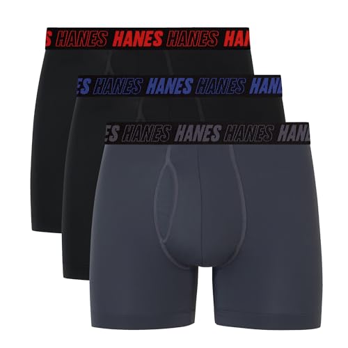 Hanes mens Moves Performance Boxer Brief, Total Support Pouch, Regular, Trunk, and Long Leg, 3-pack Boxer Briefs (pack of 3)