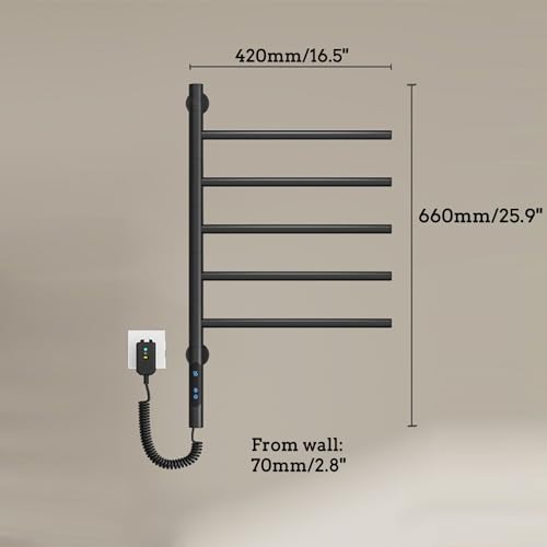 Chauffe-serviettes pivotant électrique mural avec minuterie LCD intégrée - 5
