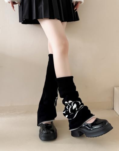 Image of WODECASA Girls Kawaii Leg Warmers Knitted Flared Leg Sleeves Goth Crochet Baggy Cuff Ankle Heap Socks
