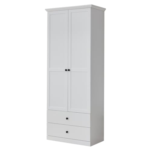 trendteam smart living - Baxter - Garderobenschrank - Weiß - Schrank im klassischen Landhausstil - (BxHxT) 81 x 196 x 41 cm - 2 Fächer und 2 Schubladen - Kratzfest trendteam smart living - Baxter - Garderobenschrank - Weiß - Schrank im klassischen Landhausstil - (BxHxT) 81 x 196 x 41 cm - 2 Fächer und 2 Schubladen - Kratzfest