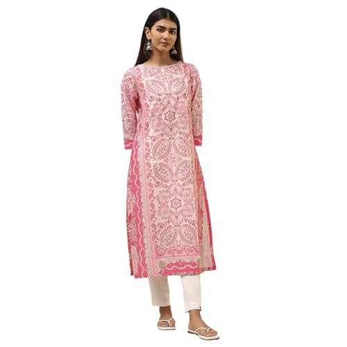Image of BIBA Women Cotton Straight Fit Straight Printed Kurta