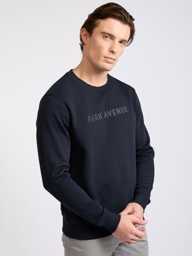 Image of Park Avenue Men Full Sleeve Slim Fit Solid Pattern Cotton Polyester Blend Regular Neck Regular Neck Casual Sweatshirt