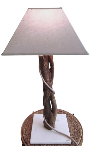 Lampe en bois flotté Alba d'artisanat du Sud avec son marbre blanc épuré
