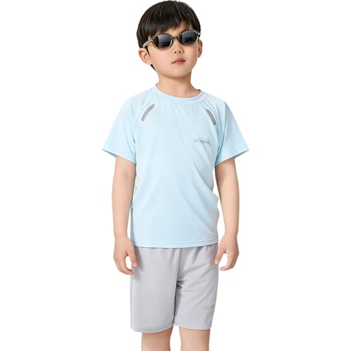 Amur Leopard Survêtement Enfant Fille Sportswear Ensemble Jogging Garçon à Séchage Rapide 2pcs T-shirt à Manches Courtes + Shorts pour Été, Bleu,...