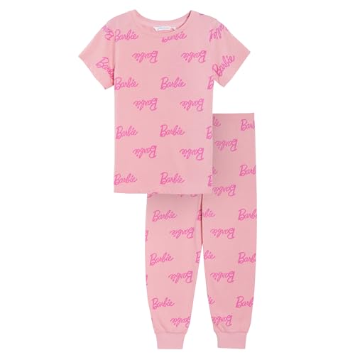 Barbie Pyjama Officiel Mattel pour Filles, Pantalon de détente + t-Shirt à Manches Courtes, vêtements de détente Roses