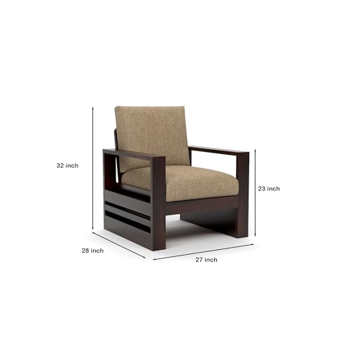 Image of Sheesham Wood Single Seater Sofa | Premium Wooden Single Sofa Chair for Living Room & Bedroom | Single Person Sofa for Home & Office Furniture (Zack Walnut, 1 Seater)