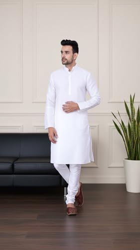 Image of SadreeMen's Silk Blend|Classic|Occassion|Ethinic|Full Sleeve|Mandirn Collor|Knee Length|Solid Colour|Light Weight|Comfort|Regular Fit Kurta Pyjama Set