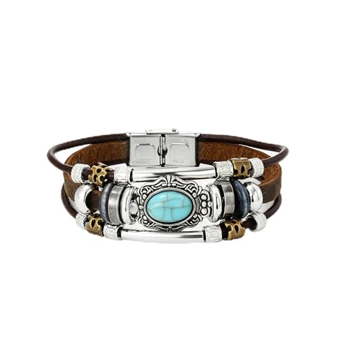 Pulsera de cuero multilayer vintage para hombre