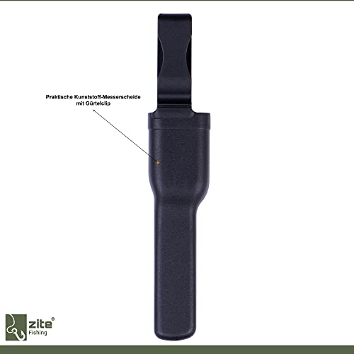 Zite Fishing Angelmesser inklusive Kunststoff Gürtel-Messerscheide - Robuster Klassiker - Fischmesser mit Anti-Rutsch Griff - Outdoormesser, Angler Messer feststehende Klinge, Fischermesser