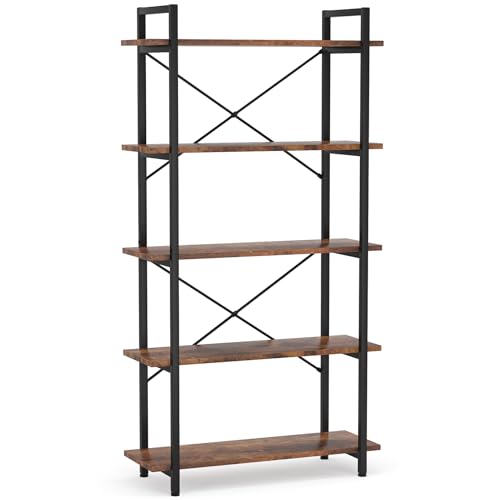 Tribesigns 5 Tier Bookshelf, Industrial Etagere Bookcase with Heavy-Duty Metal Frame, Rustic Tall Book Shelf Unit for Living Room, Study, Home Office (1, Rustic) by Tribesigns - Image 8