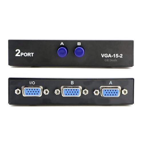 Image of VGA Switch 2 in 1 Out, 2-Port VGA Splitter for 2 PCs to 1 Monitor, Switcher Press Button Four Way Video Splitter for TV Monitor. (Black) (2 in 1 Out Switch). Black.