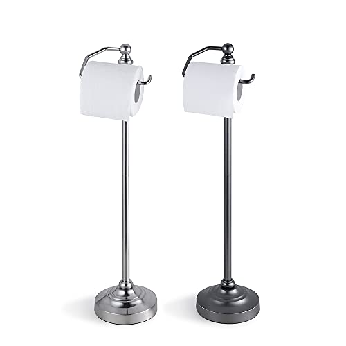 Sunnypoint Deluxe Free Standing Heavy Weighted Toilet Tissue Paper Roll Holder Stand (Brushed Nickel) #TOP3