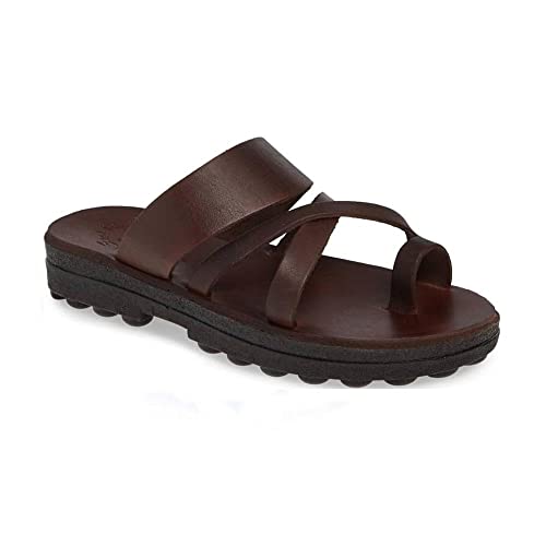 Jerusalem Sandals Womens The Good Shepehrd Molded Brown, Durable Handcrafted Real Leather Sandals, Women Sandal With Crisscross Strap and Toe Loop, Molded Footbed, Textured sole, Waterproof