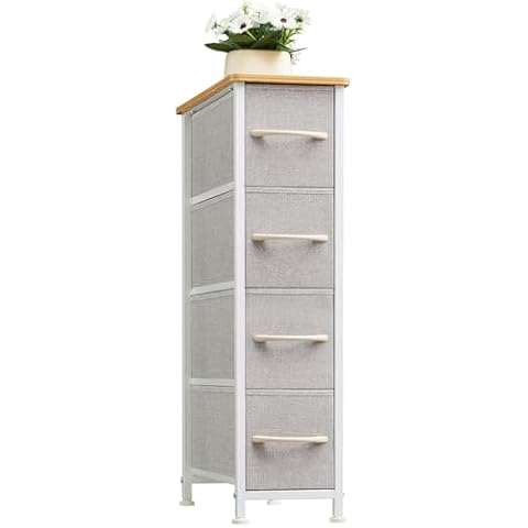 Somdot Narrow Dresser with 4 Drawers, Slim Storage Chest of Drawers with Removable Fabric Drawers for Closet Small Spaces Bathroom Bedroom Laundry, Ash Grey Cover