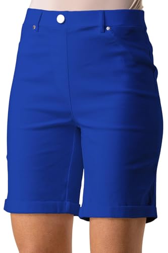 Roman Stretch Shorts for Women UK Ladies Pull On Turned Hem Cut Off Bengaline Mom Boyfriend Boy Denim Casual Cropped Pants Capri Slim Fit Turn Up Summer Crops Mother - Royal Blue - Size 14